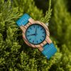 Classic Wooden Watches For Women Zebrawood Blue - Suzhou