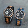 Handmade Zebrawood Blue Automatic Mechanical - Peak_28 Mens Wooden Watches Zebrawood Automatic Mechanical Watch Blue - Peak