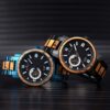 Handmade Zebrawood Blue Automatic Mechanical - Peak_7 Mens Wooden Watches Zebrawood Automatic Mechanical Watch Blue - Peak