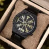 Vegvisir Viking Norse Runes Handcrafted Ebony Watch Gold