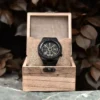 Vegvisir Viking Symbol Wood Watch Ebony Black Gold