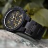 Vegvisir Viking Symbol Wood Watch Ebony Black Gold