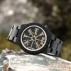 Vegvisir Viking Norse Runes Handcrafted Ebony Watch Gold