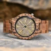 Viking Runes Wood Watch Zebrawood - Vegvisir_12 Vegvisir Watch Zebrawood Brown Gold Viking Symbol