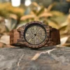 Viking Runes Wood Watch Zebrawood - Vegvisir_4 Vegvisir Watch Zebrawood Brown Gold Viking Symbol