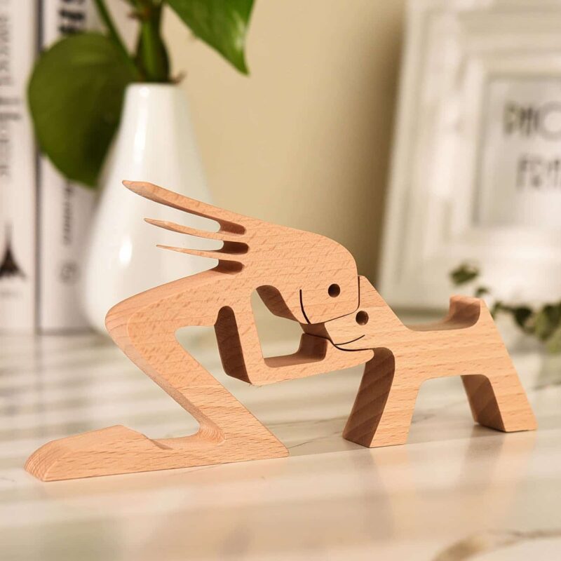 Woman And Dog Wood Sculpture Home Decor For Dog Lovers