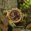 Handmade Personalized Gift Rosewood Wooden Watch Round Gold - Sunlight