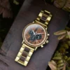 Handmade Personalized Gift Rosewood Round Gold Chronograph Men'S Wooden Watches