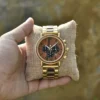 Handmade Personalized Gift Rosewood Wooden Watch Round Gold - Sunlight
