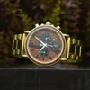 Handmade Personalized Gift Rosewood Wooden Watch Round Gold - Sunlight