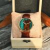 Men Wooden Watch Leather Epoxy Resin Wristwatch Brown Gold Green - Breena