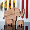 A mother elephant and two baby elephants_16 A Mother Elephant And Two Baby Elephants Wood Sculptures