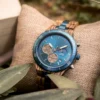 Premium Handmade Zebrawood Wooden Watch Blue- Hunter_7 Mens Wooden Watch Premium Handmade Zebrawood Blue - Hunter