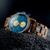 Classic Chronograph Wooden Watch Wenge Calendar Blue - Portugal