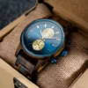 Classic Chronograph Wooden Watch Wenge Calendar Blue - Portugal