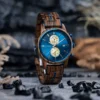 Classic Chronograph Wooden Watch Wenge Calendar Blue - Portugal
