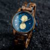 Mens Wooden Watch Classic Calendar Chronograph Wood Watch Wenge Wood Blue - Portugal