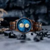 Classic Chronograph Wooden Watch Wenge Calendar Blue - Portugal