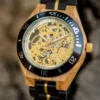 Skeleton Watches Automatic Mechanical Black Sandalwood Mens Wooden Watch