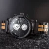 Mens Wooden Watch Classic Calendar Chronograph Olivewood Black - Portugal