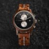 Mens Wooden Watch Classic Calendar Chronograph Wood Watch Walnut Wood Black - Portugal
