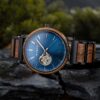 Wooden Watches For Men Classics Automatic Mechanical Wooden Watch Tigerwood Blue - Avalon