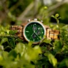 Natural Zebrawood Women Chronograph Watch Handmade Green - Starry Sky