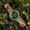 Natural Zebrawood Women Chronograph Watch Handmade Green - Starry Sky