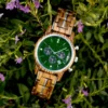 Natural Zebrawood Women Chronograph Watch Handmade Green - Starry Sky