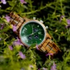 Natural Zebrawood Women Chronograph Watch Handmade Green - Starry Sky