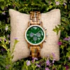 Natural Zebrawood Women Chronograph Watch Handmade Green - Starry Sky
