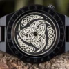Odin'S Horns Symbols Wood Watch Handmade Ebony Engraved Watch