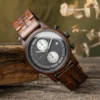 Walnut Chronograph Wood Watch Black Handcrafted - Rise