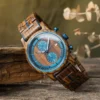 Zebrawood Classic Chronograph Blue Handcrafted - Rise_11 Zebrawood Chronograph Wooden Watch Blue Handcrafted - Rise