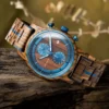 Zebrawood Classic Chronograph Blue Handcrafted - Rise_14 Zebrawood Chronograph Wooden Watch Blue Handcrafted - Rise