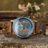 Zebrawood Classic Chronograph Blue Handcrafted - Rise_71 Wooden Watches