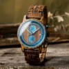 Zebrawood Classic Chronograph Blue Handcrafted - Rise_9 Zebrawood Chronograph Wooden Watch