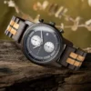 Olive Wood Chronograph Watch Handmade Black - Rise
