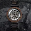 Skeleton Mechanical Wooden Watch Walnut Black - Hero
