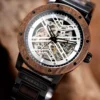 Skeleton Mechanical Wooden Watch Walnut Black - Hero