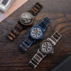 Premium Skeleton Mechanical Wooden Watch For Men Handmade Ebony Stainless Steel Blue