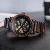 Premium Wooden Watch Skeleton Mechanical Handmade Tigerwood Stainless Steel Black