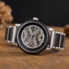 Handmade Natural Ebony Stainless Steel Premium Skeleton Mechanical Wooden Watches For Men