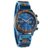 Wooden Watch Handcrafted Blue Chronograph Calendar In Natural Zebrawood - Artisan 44Mm