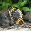 Engraved Wooden Watches Classic Handmade Mens Wood Watches Ebony Wood Chronograph Gold 44Mm