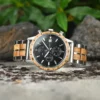Whiskey Barrel Wood Watch American Oak Wood Handmade Classic Black Chronograph