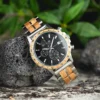 Whiskey Barrel Wood Watch American Oak Wood Handmade Classic Black Chronograph