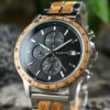 Whiskey Barrel Wood Watch American Oak Wood Handmade Classic Black Chronograph