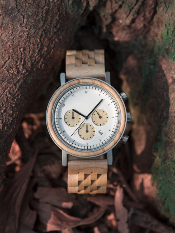 Wooden Watch for Men Olive Wood Stainless Steel Chronograph
